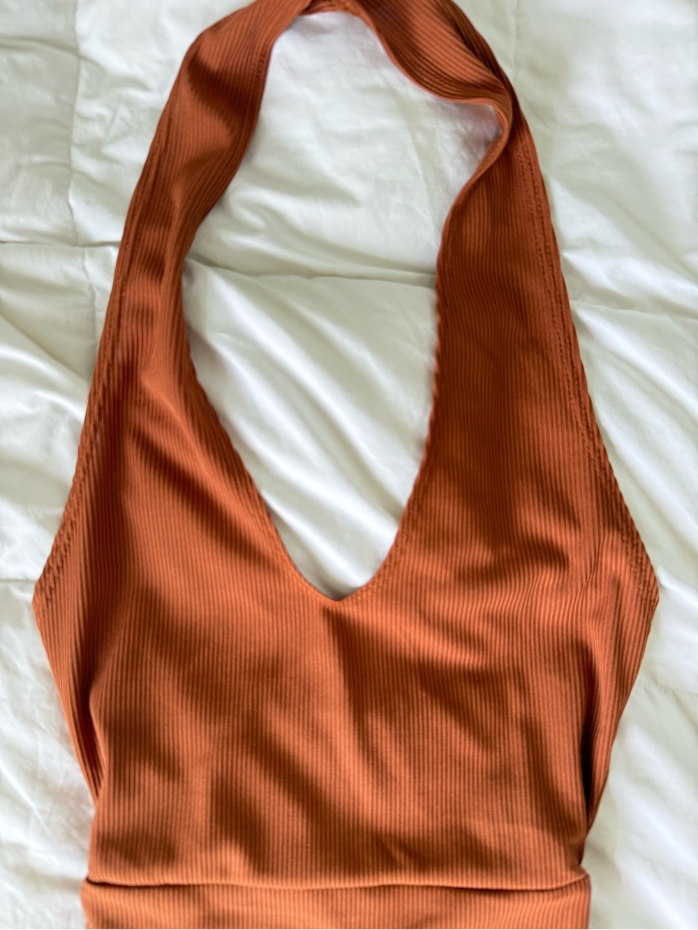 PLT Ribbed Halter Bodycon Dress - Rust Orange Size 4 - Picture 2 of 8